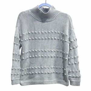 Nic+Zoe Light Gray Bobble Knit Mock Neck Sweater Size L